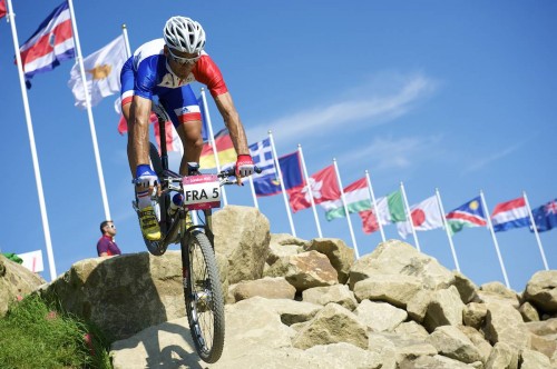 Il francese fu argento nel cross country alle Olimpiadi di Pechino 2008, alle spalle di Le Roi Absalon. Nella foto invece è sul percorso olimpico di Londra 2012.
